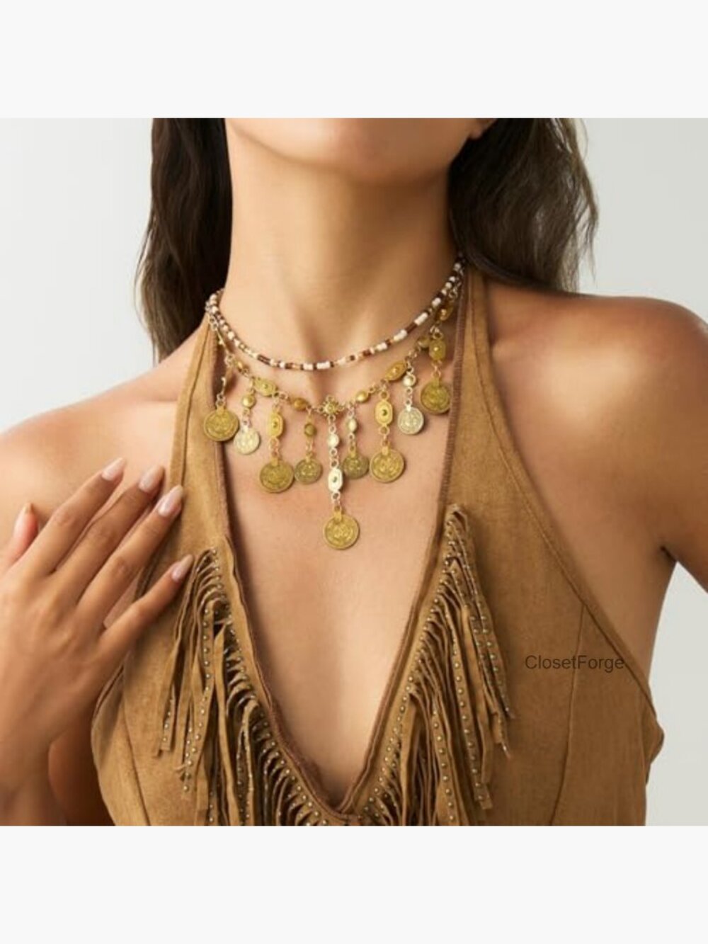 Bohemian Gold Coin Layered Necklace - Women - Picture 3 of 7